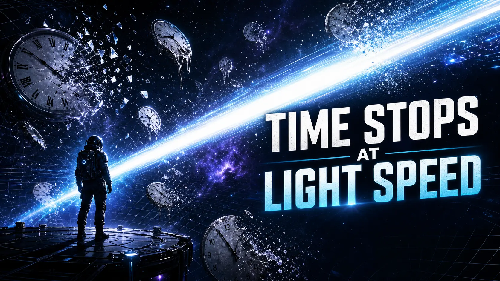 Illustration of a photon traveling through spacetime, showing how time stops at light speed